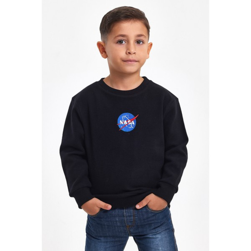 Mrs & Kids Nakışlı Siyah Pamuk Kışlık Bisiklet Yaka Çocuk Erkek Sweatshirt Erkek Çocuk Sweatshirt Fiyatı