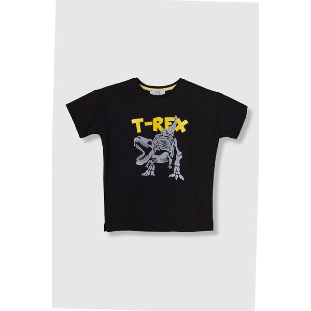 Mrs & Kids T-Rex Oversize Erkek Çocuk Baskılı Bisiklet Yaka %100 Pamuk Tişört Erkek Çocuk T-shirt Fiyatı