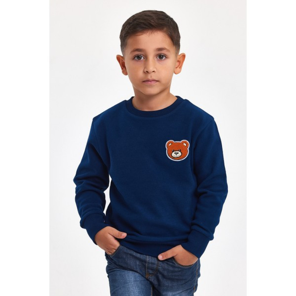 Mrs & Kids Ted Nakışlı Lacivert Pamuk Kışlık Bisiklet Yaka Çocuk Erkek Sweatshirt Erkek Çocuk Sweatshirt Fiyatı