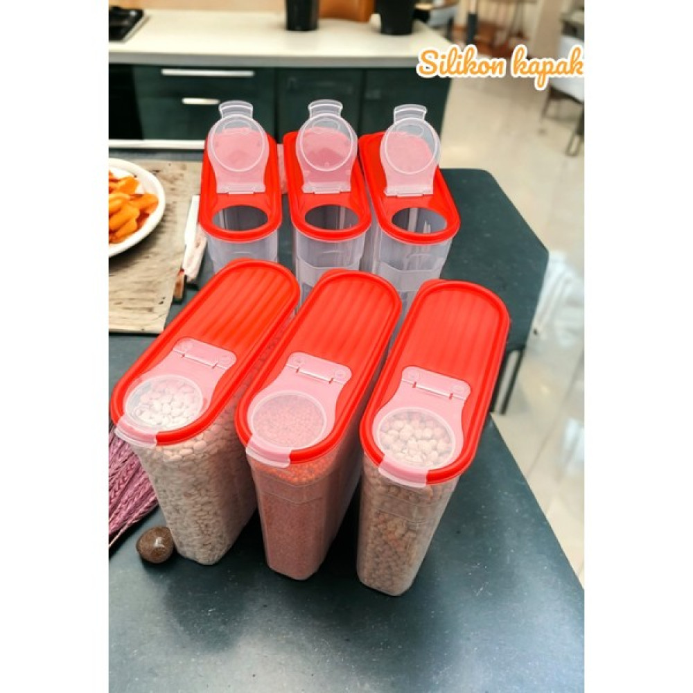 MRS Store Erzak Bakliyat Kiler Saklama Kabı 6 'lı Set Lüks Kutu (4 Lt) Çeyiz Seti 12 Parça Silikon Kapak Krmzı Saklama Kapları Fiyatı