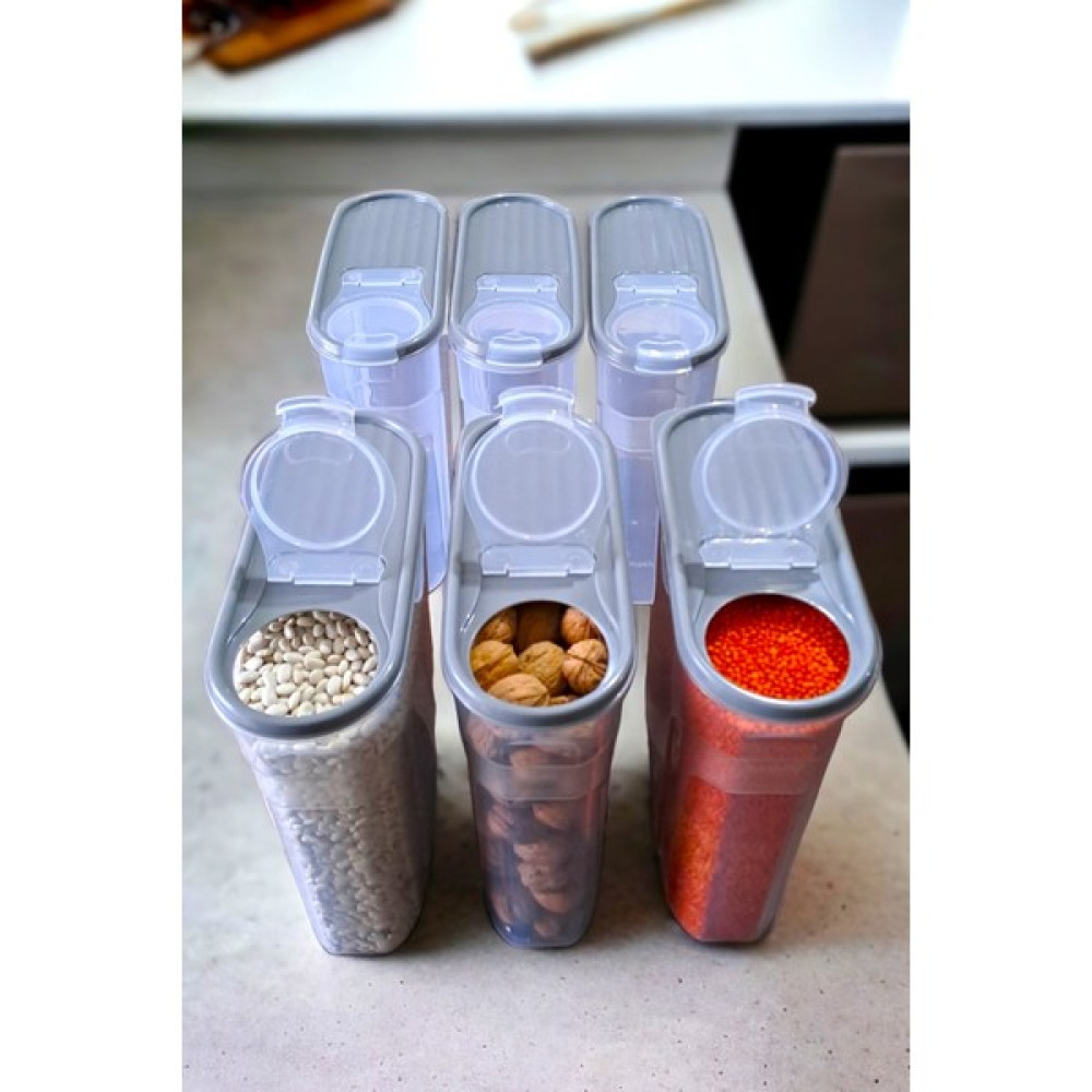 MRS Store Erzak Bakliyat Saklama Kabı ( 6 Litre ) Kiler Box 6 'lı Set Lüks Şık Kutu Toplam Soft Gri Saklama Kapları Fiyatı