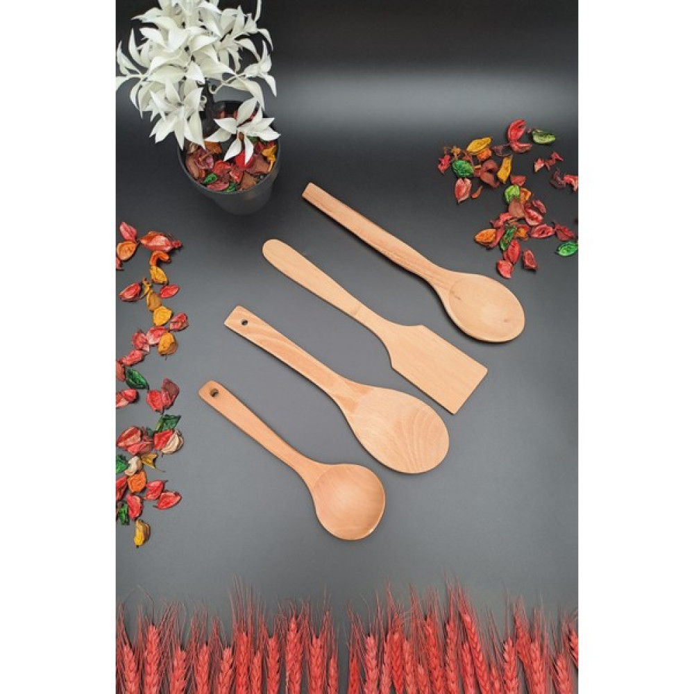 MRS Store Mrsstore Doğal Ahşap 4 Parça Kepçe Kaşık Spatula Servis Seti Ahşap 4 Lü Set Mutfak Gereçleri Fiyatı