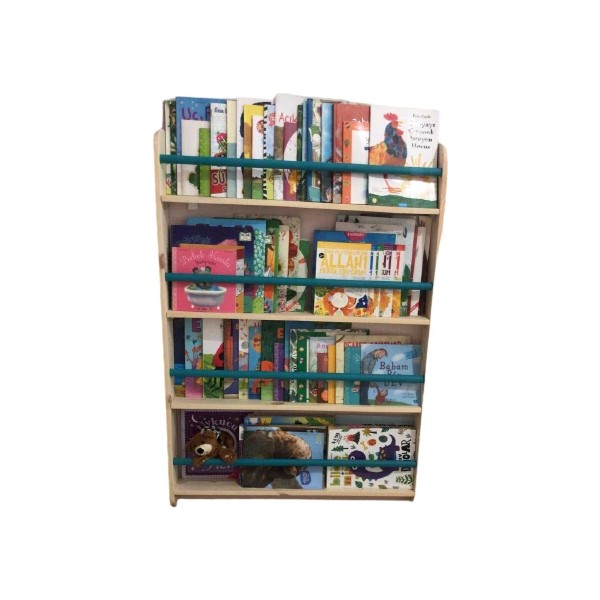 Mrt Ahşap Montessori Kitaplık Geniş Model Yuvarlak Çıtalı - Ceviz - Turkuaz Kitaplık Fiyatı