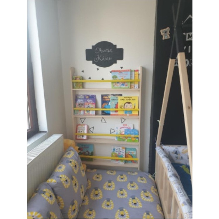 Mrt Ahşap Montessori Kitaplık Geniş Model Yuvarlak Çıtalı(sarı) - Beyaz - Sarı Kitaplık Fiyatı