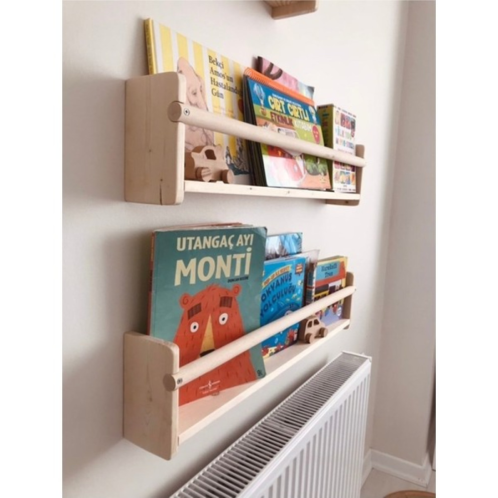 Mrt Ahşap Montessori Raf Yuvarlak Çıtalı 75 cm 2 Adet Kitaplık - Duvar Rafı & CD / DVD Rafı Fiyatı
