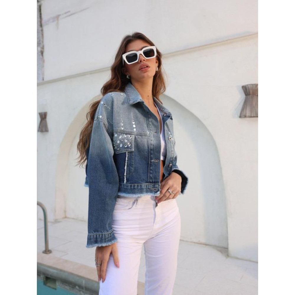 Ms. Endam Taşlı Denim Regular Fit Kısa Boy Gömlek Yaka Düşük Omuz Uzun Kol Kot Ceket Kadın Feminen Bir Görünüm Yaratmak Için ‘taşlı Denim Regular Fit Bayan Ceket Fiyatı