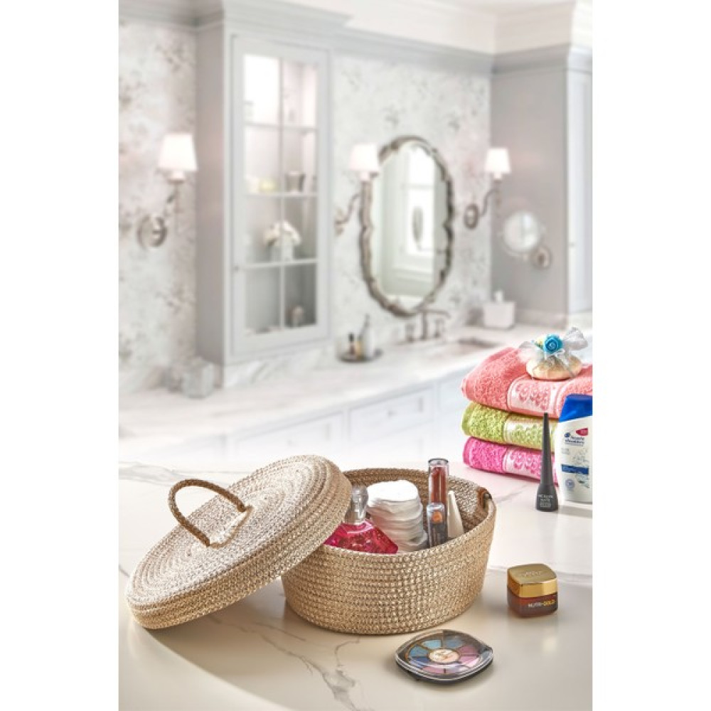 MS Glassware Çok Amaçlı Jüt Hasır Kapaklı Mantar Organizer Sepet 25X25X10 cm Ms Home Series - Kahve Saklama Kapları Fiyatı
