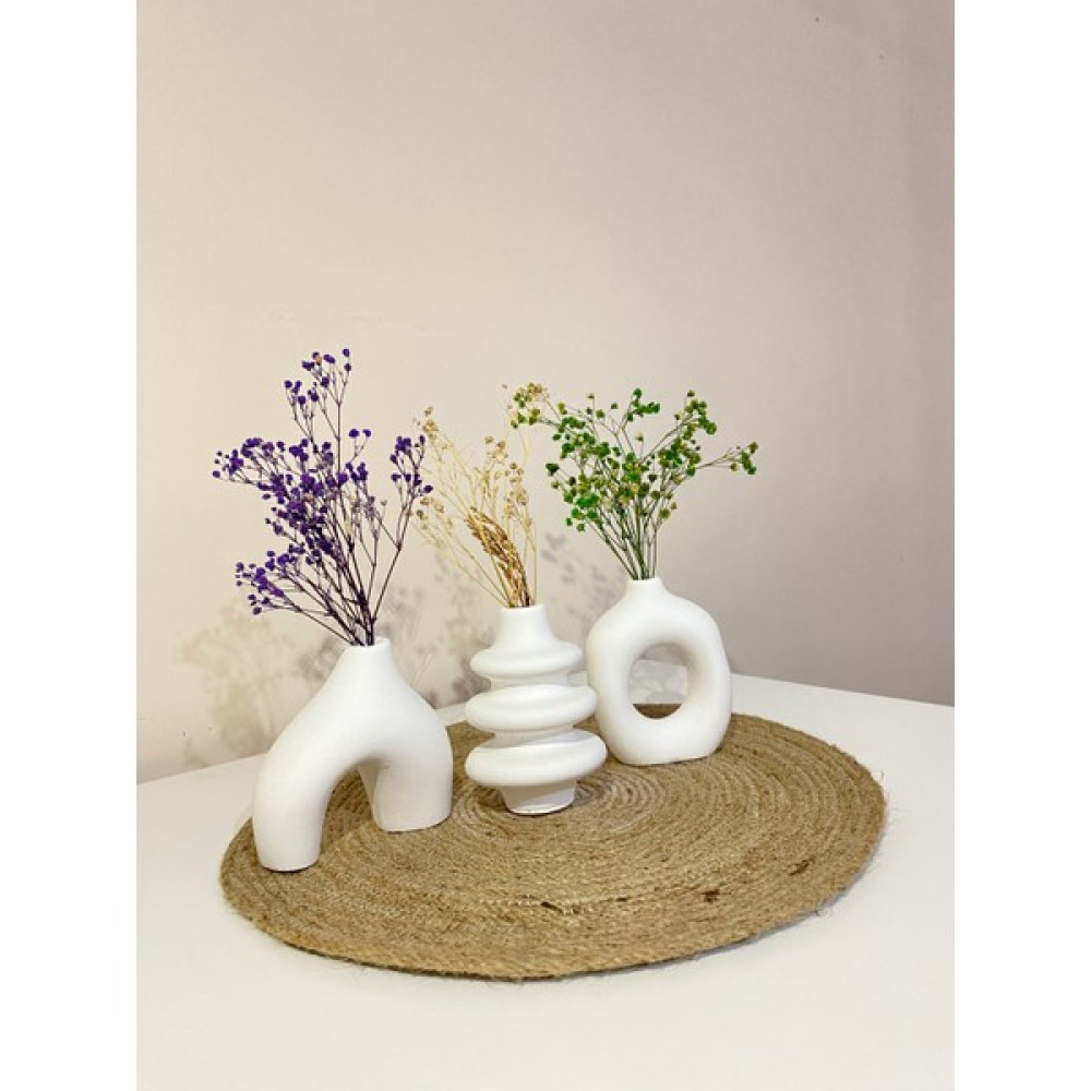 MS Glassware Iskandinav Tarzı 3'lü Minimal Vazo Set - Beyaz Biblo Fiyatı