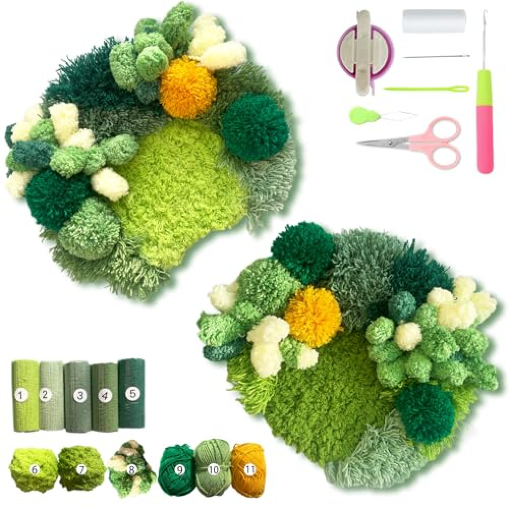 msamiagfn Latch Hook Kits for Adults Beginners with 3D Moss Design Coasters, 2 Pack - DIY Craft Hobbies for Women