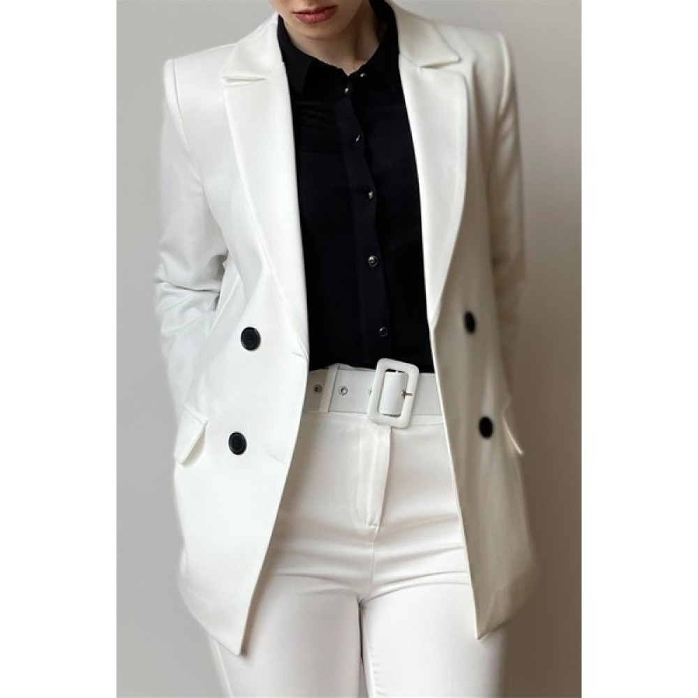 Msendam Kadın Astarlı Blazer Ceket - Beyaz Bayan Ceket Fiyatı