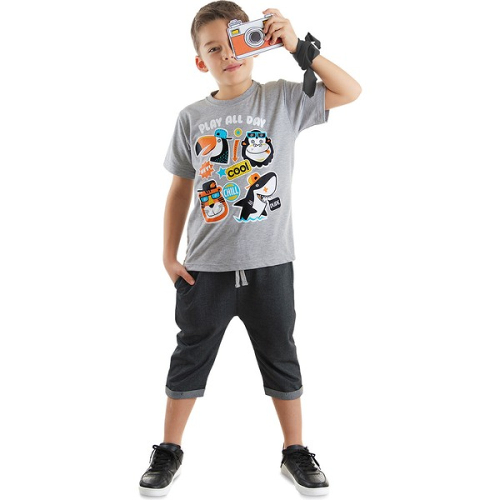 MSHB&G Cool Animals Erkek Çocuk T-Shirt Kapri Şort Takım Erkek Çocuk Giyim Takımı Fiyatı