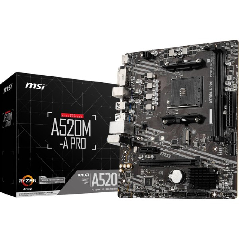 MSI A520M-A PRO AM4 DDR4 4600(OC) DVI HDMI M.2 USB3.2 mATX Anakart Anakart Fiyatı
