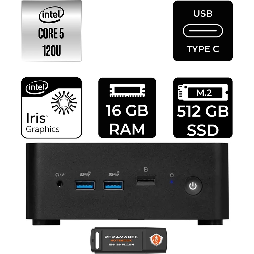 MSI Msı Cubi Nuc Core 5 120U 16GB RAM 512GB SSD FreeDOS 1MG238BEUP307 Mini PC + Per4 USB - Yok (Free Dos) RAM Bellekler Fiyatı