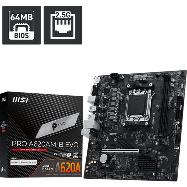 MSI Msı Pro A620AM-B Evo Am5 Ddr5 6800MHZ(OC) Argb HDMI VGA M.2 Usb3.2 Jargb_v2 Matx Bilgisayar Çevirici ve Adaptörü Fiyatı