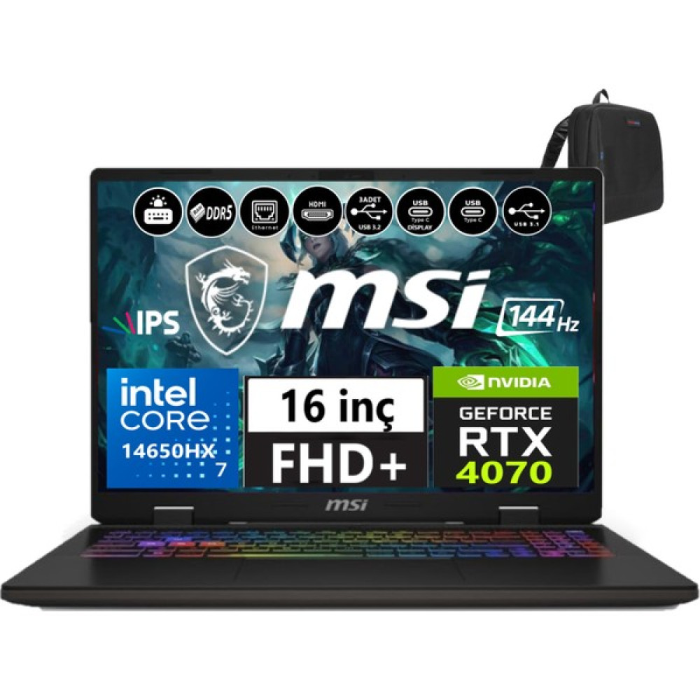 MSI Nb Sword 16 Hx Intel Core I7-14650HX 24GB Ddr5 2tb SSD 8GB/RTX4070 115W Freedos 16" 144Hz Fhd+ Taşınabilir Bilgisayar B14VGKG-473XTRW03+WEBLEGELSINÇANTA Oto Boyaları Fiyatı
