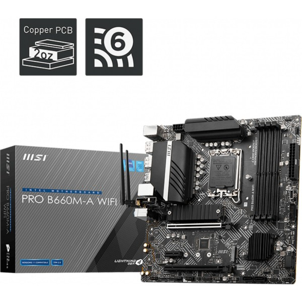 MSI PRO B660M-A WIFI SOKET 1700 DDR5 6200(OC) PCI-E Gen 4 ,M.2 USB3.2 1x 2.5G LAN Wi-Fi 6 mATX Anakart Fiyatı
