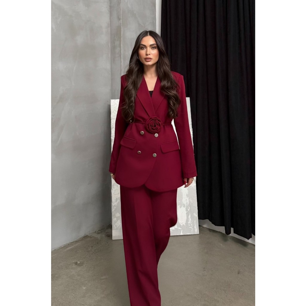 Msm Fashion Kadın Ikili Blazer Ceket Pantolon Takım Aksesuar ve Düğme Detaylı Bol Paça Giyim & İç Giyim Fiyatı