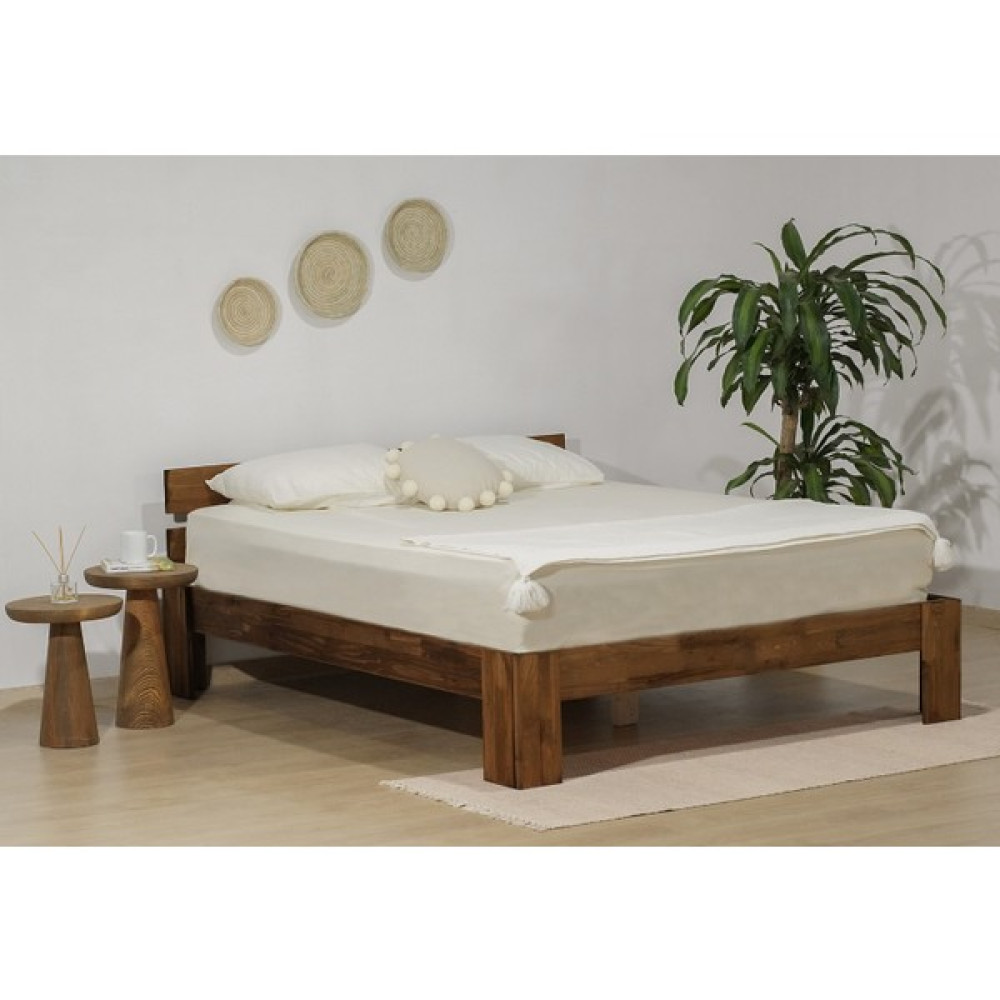 MSM Mobilya Berlin Naturel Kolay Kurulum Masif Ceviz Renk Çift Kişilik Doğal Ahşap Karyola 140X190 - 140 x 190 cm Karyola Fiyatı