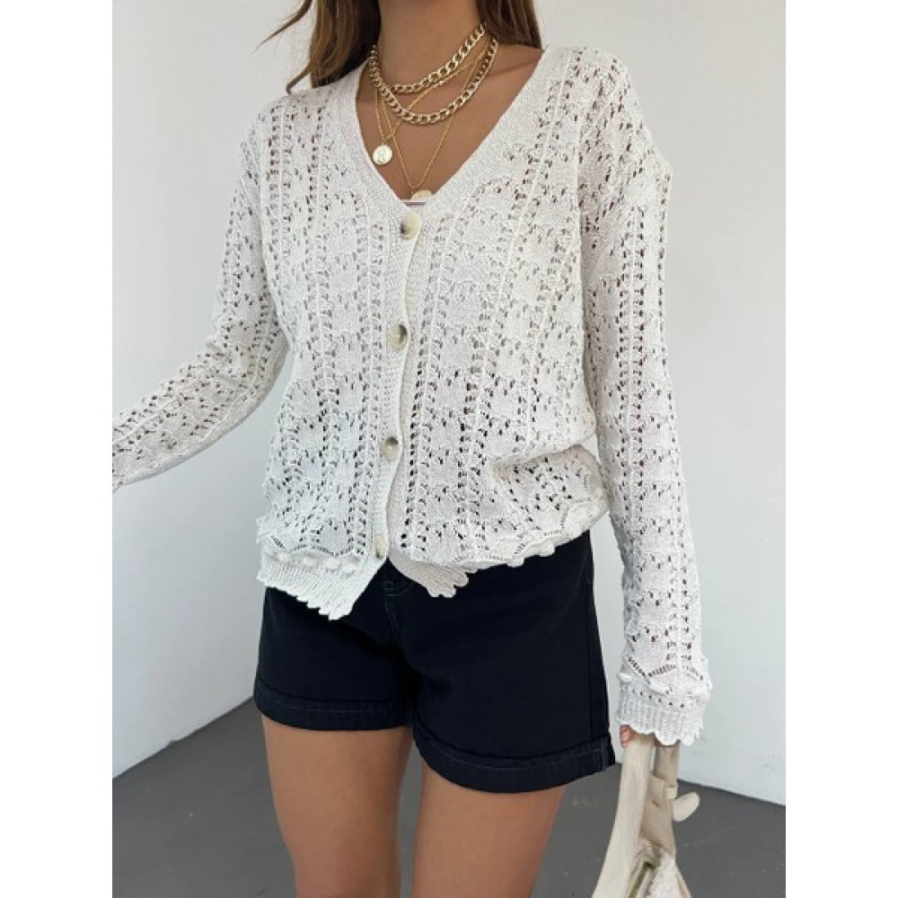 MST Clothing Ajur Detaylı Dantel Görünümlü Düğmeli Hırka Kadın Hırka Fiyatı