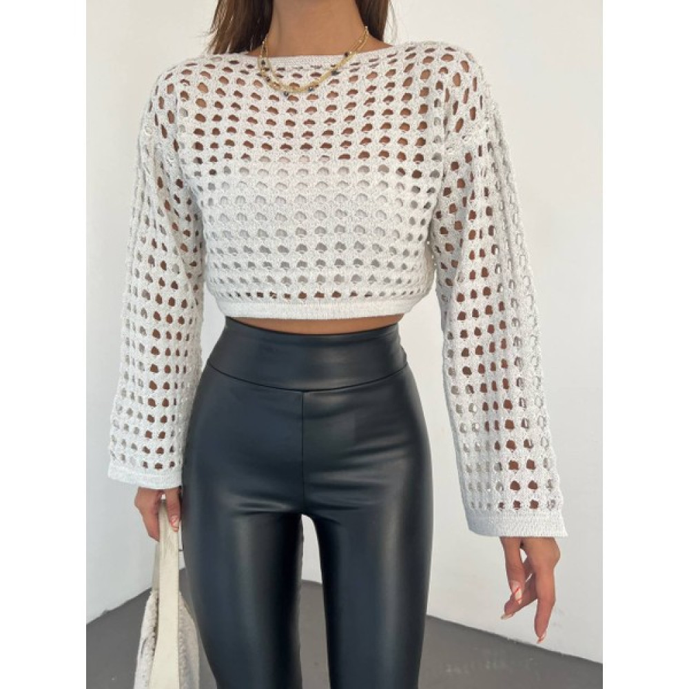 MST Clothing Kadın Ajurlu Simli Triko Crop Bluz Bluz Fiyatı