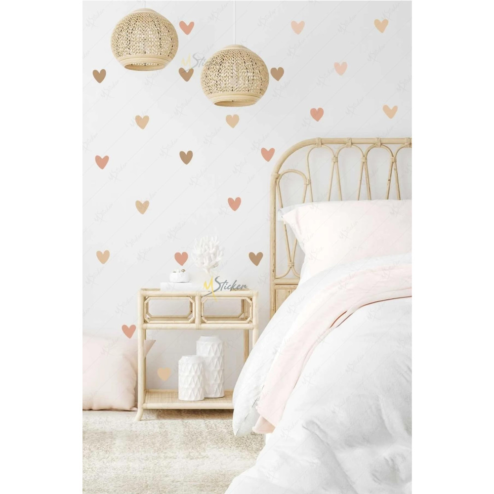MSticker Boho Asimetrik Kalpler Çocuk Bebek Odası Duvar Sticker Seti - 150 Parça Kalp Sticker Seti 5 x 5 Beden Duvar Stickerı Fiyatı