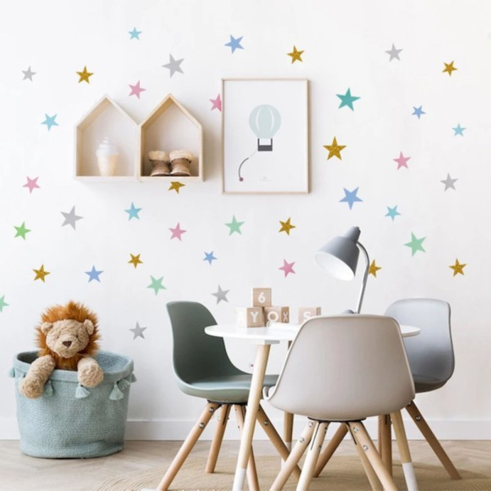 Msticker Büyük Boy Renkli Yıldız Çocuk Bebek Odası Duvar Sticker (4-6-8cm) - 95 x 95 cm - Yonca Yeşili Duvar Stickerı Fiyatı