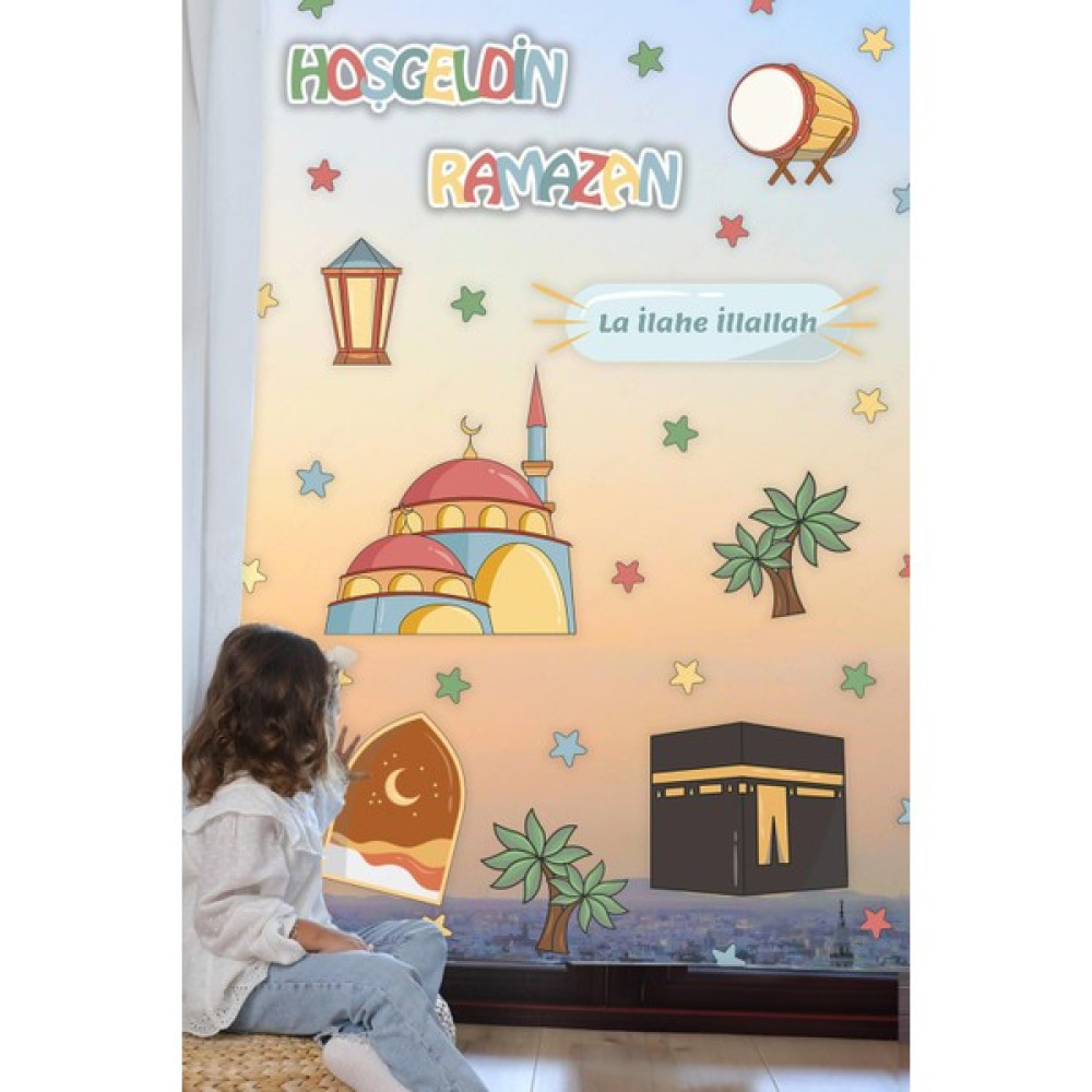 Msticker Hoşgeldin Ramazan La Ilahe Illallah Yazılı Cami ve Kabe Temalı Cam Duvar Ramazan Sticker Seti Duvar Stickerı Fiyatı