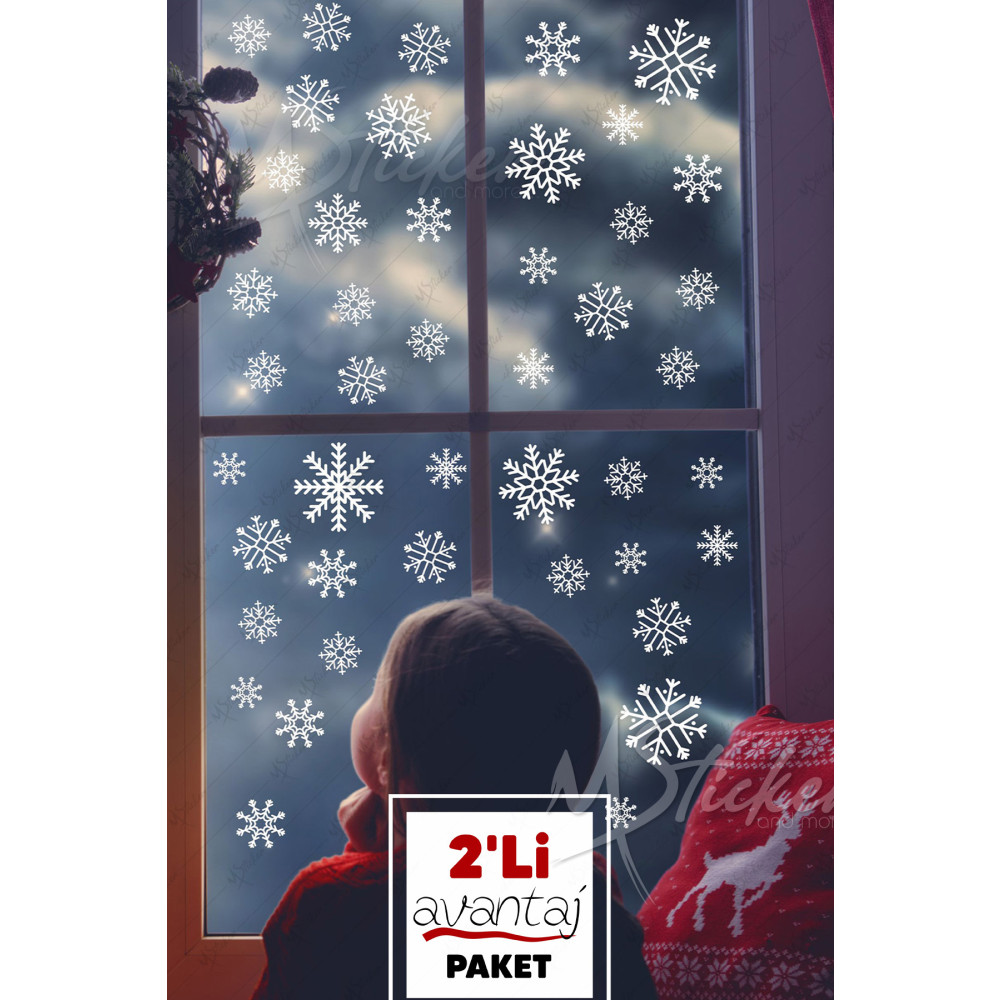 MSticker Kar Taneleri Sticker Seti 2 Li Paket 84 ADET - Tüm Yüzeyler Yeni Yıl Kar Taneleri Yılbaşı Sticker Etiket Fiyatı