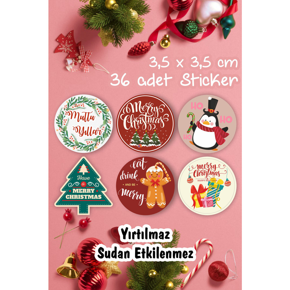 MSticker Mutlı Yıllar Sticker 3.5 Cm 36 Adet - Suya Dayanıklı Yeni Yıl Yılbaşı Sticker Etiket Fiyatı