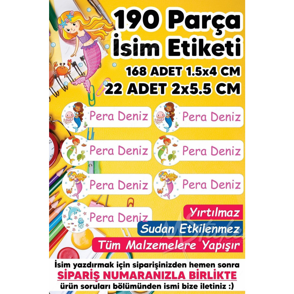 MSticker Okul Etiketi Kalem Defter Etiketi Deniz Kızları Temalı Özel Isim Yazılabilen Etiket - 190 Adet Etiket Fiyatı