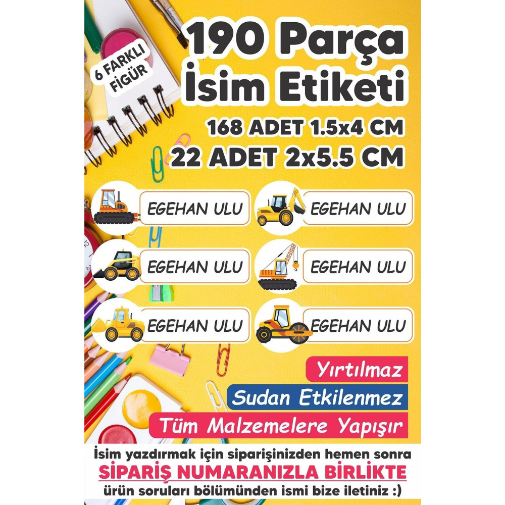 MSticker Okul Etiketi Kalem Defter Etiketi Iş Makinaları Özel Isim Yazılabilen Etiket - 190 Adet Etiket Fiyatı