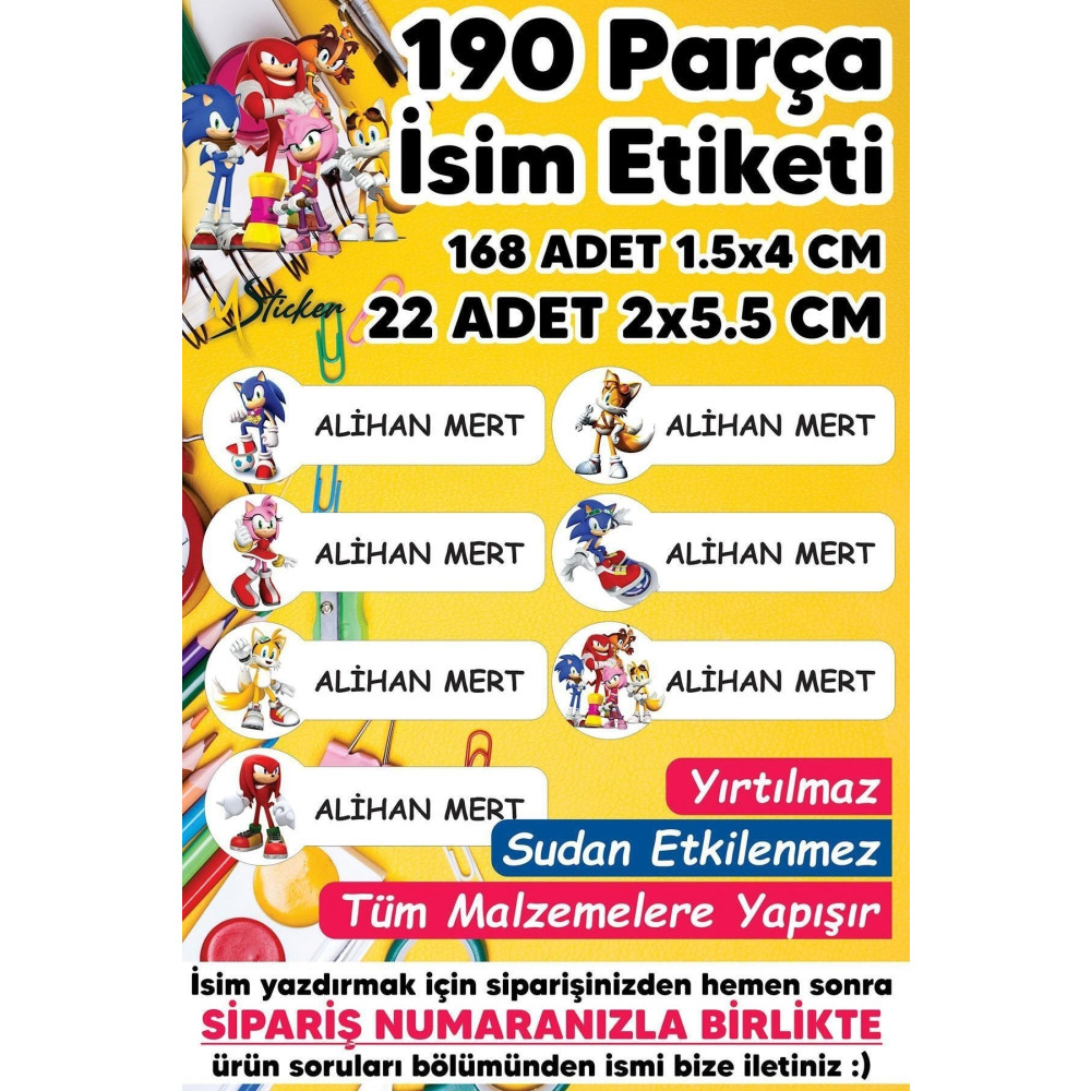 MSticker Okul Etiketi Kalem Defter Etiketi Sonic Temalı Isim Yazılabilen Etiket - 190 Adet Etiket Fiyatı