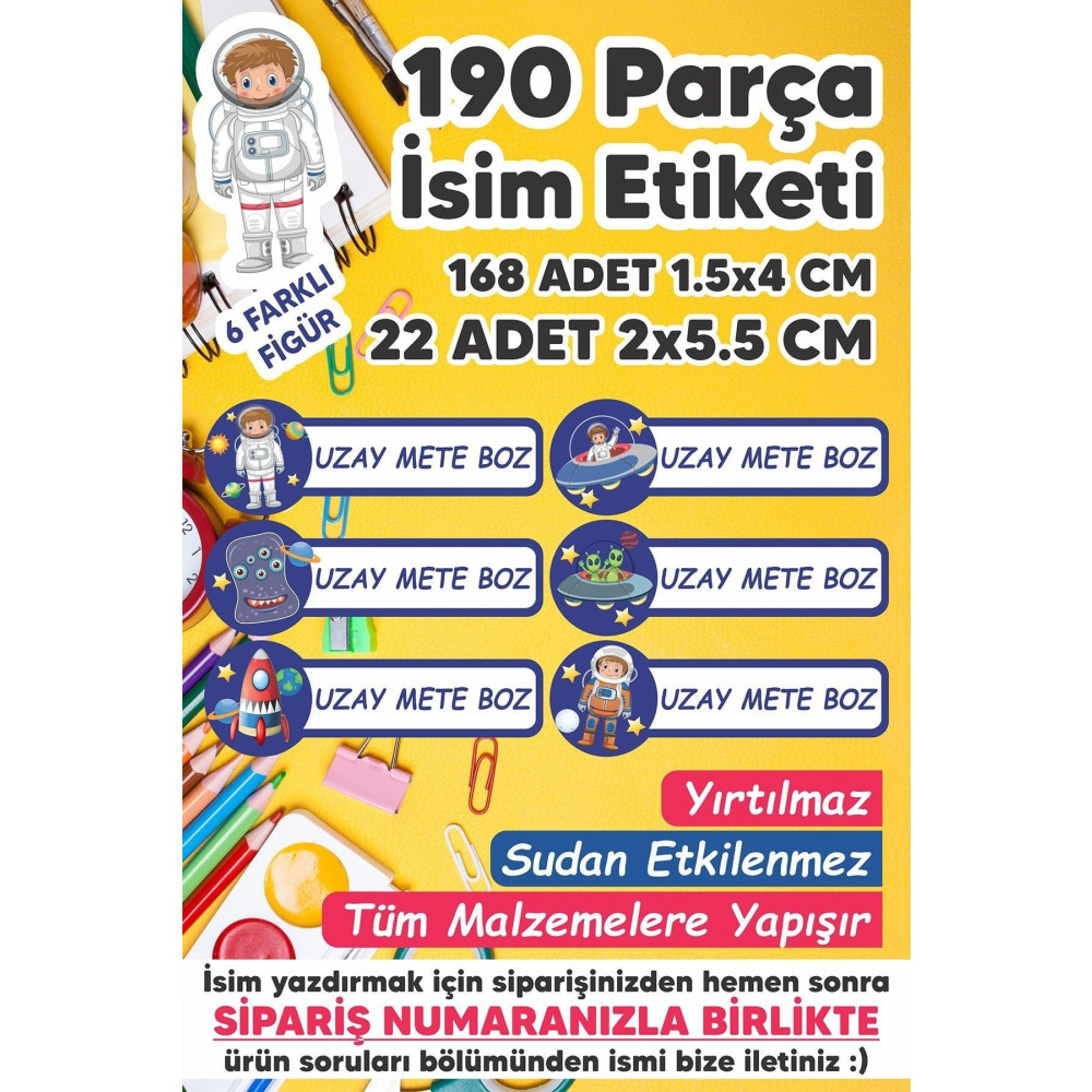 MSticker Okul Etiketi Kalem Defter Etiketi Uzay Özel Isim Yazılabilen Etiket - 190 Adet Etiket Fiyatı