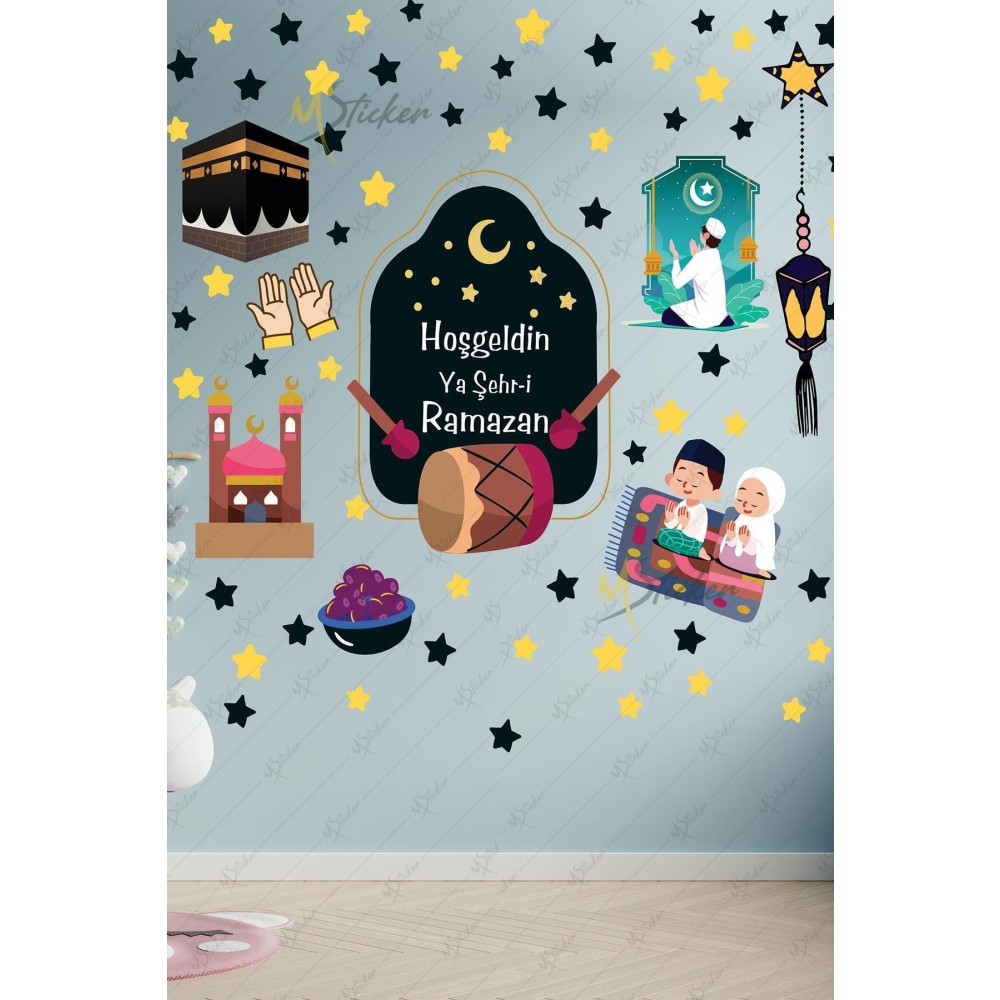 MSticker Ramazan Ayı Temalı Süsleme Cam Duvar Süsleri Hoşgeldin Ramazan Sticker Seti Ramazan Süsleri 33 x 120 Beden Duvar Stickerı Fiyatı