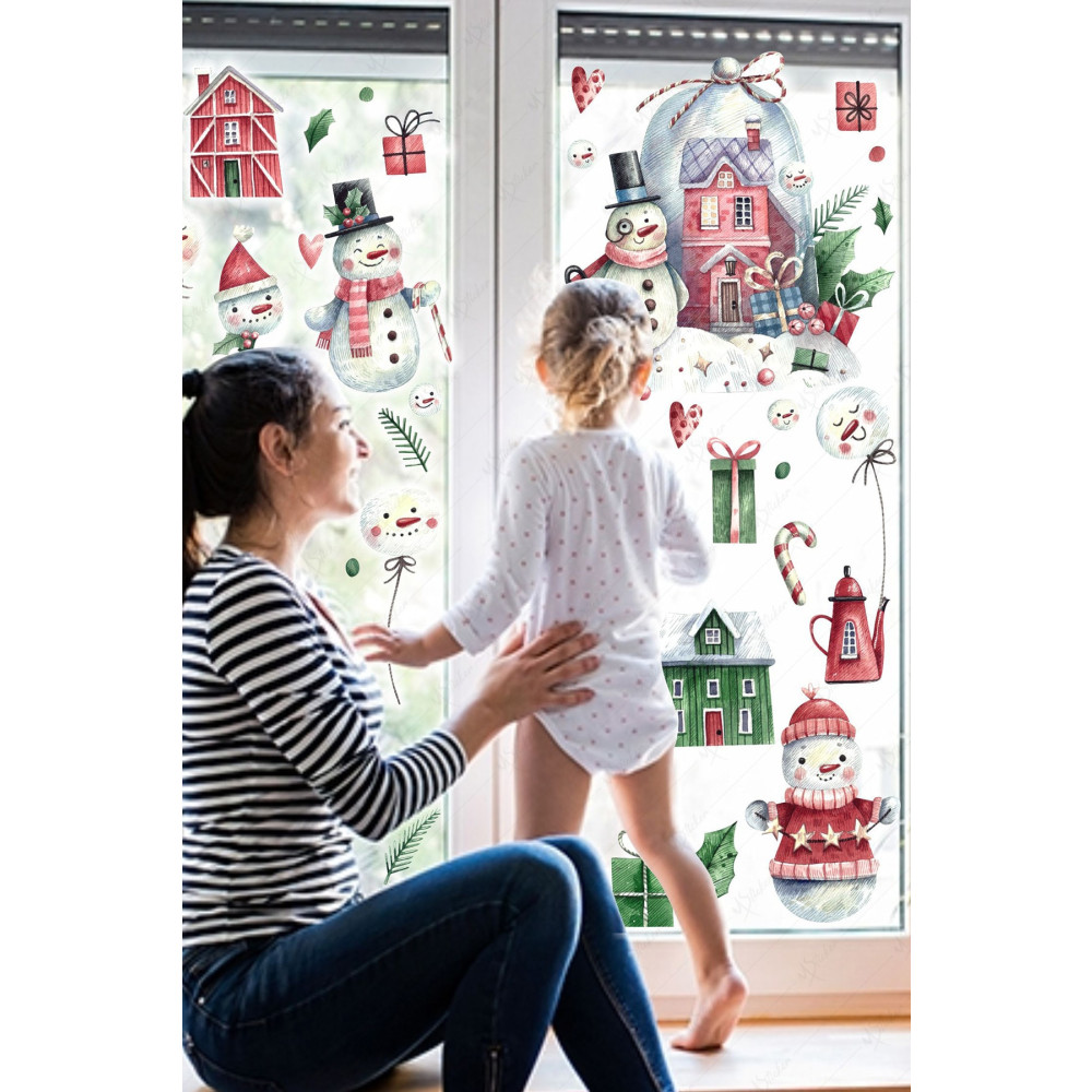MSticker Yılbaşı Kardan Adam Ve Evleri Çocuk Odası Cam Duvar Sticker Seti Duvar Stickerı Fiyatı