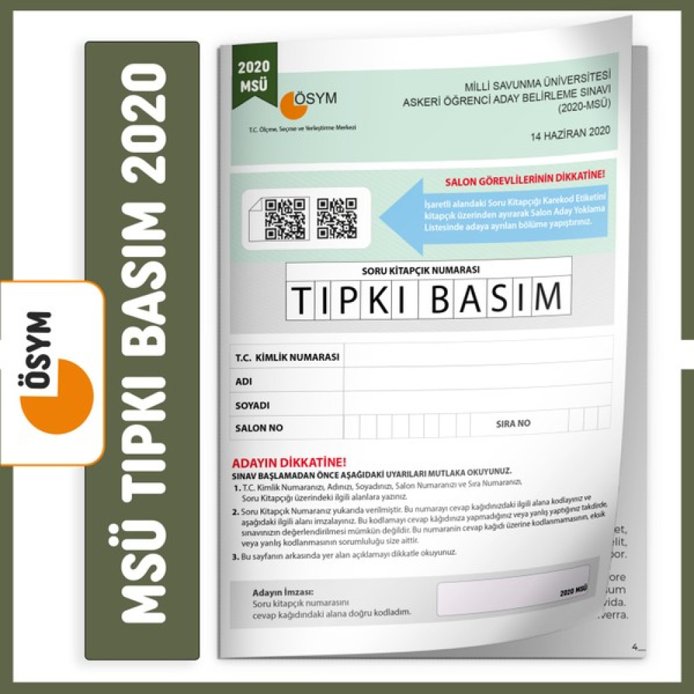 MSÜ 2020 ÖSYM Tıpkı Basım Türkiye Geneli Dijital Çözümlü Çıkmış Soru Kitapçığı Temel Yeterlilik Testi (TYT) Fiyatı