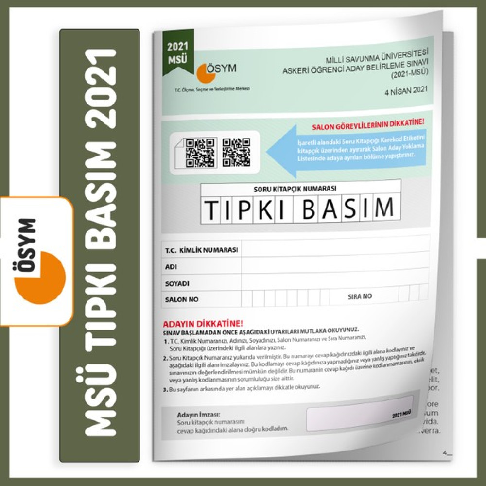 MSÜ 2021 ÖSYM Tıpkı Basım Türkiye Geneli Dijital Çözümlü Çıkmış Soru Kitapçığı Temel Yeterlilik Testi (TYT) Fiyatı