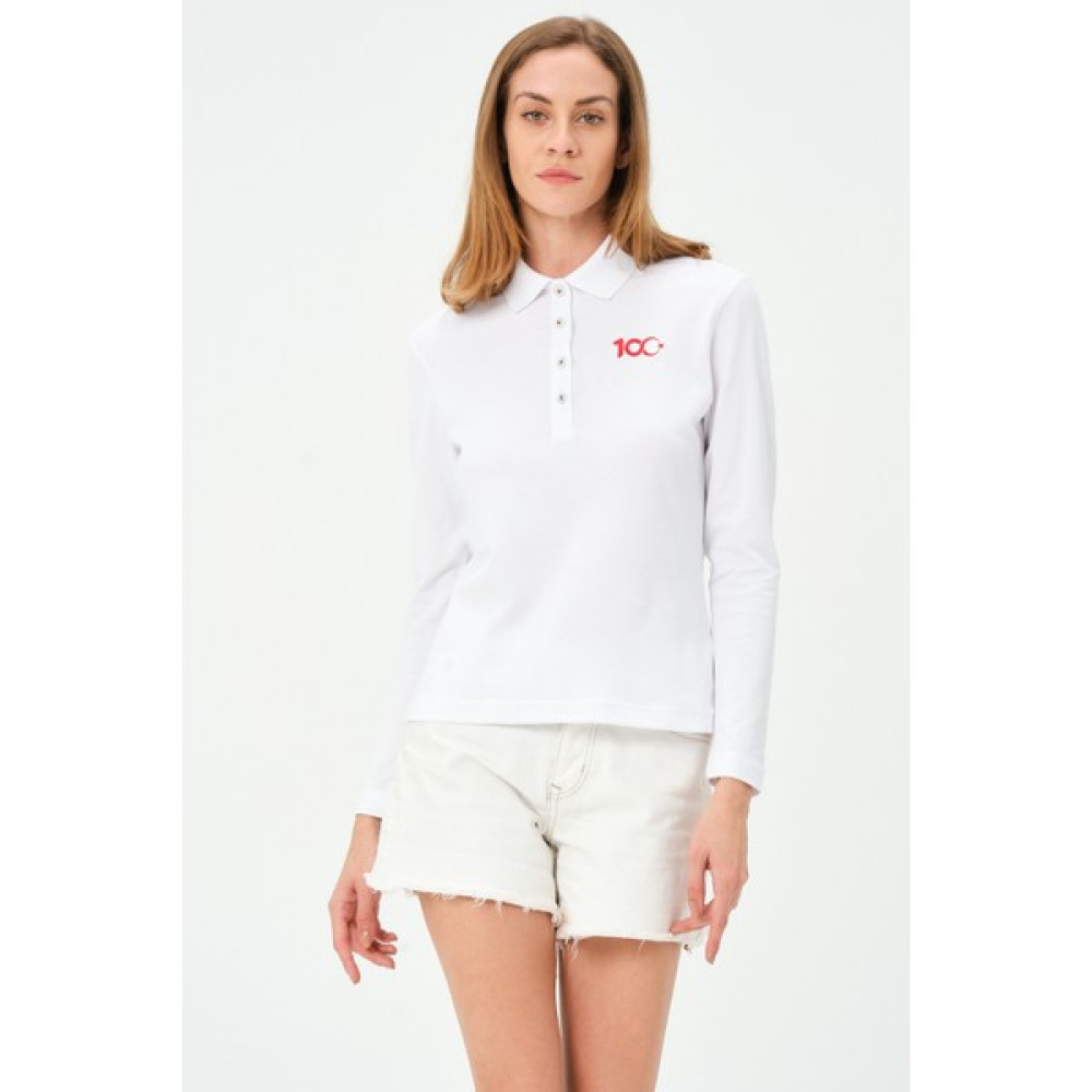 Msw Kadın Uzun Kollu Türkiye Cumhuriyeti 100.YIL Özel Beyaz Polo Yaka T-Shirt Bayan T-shirt Fiyatı