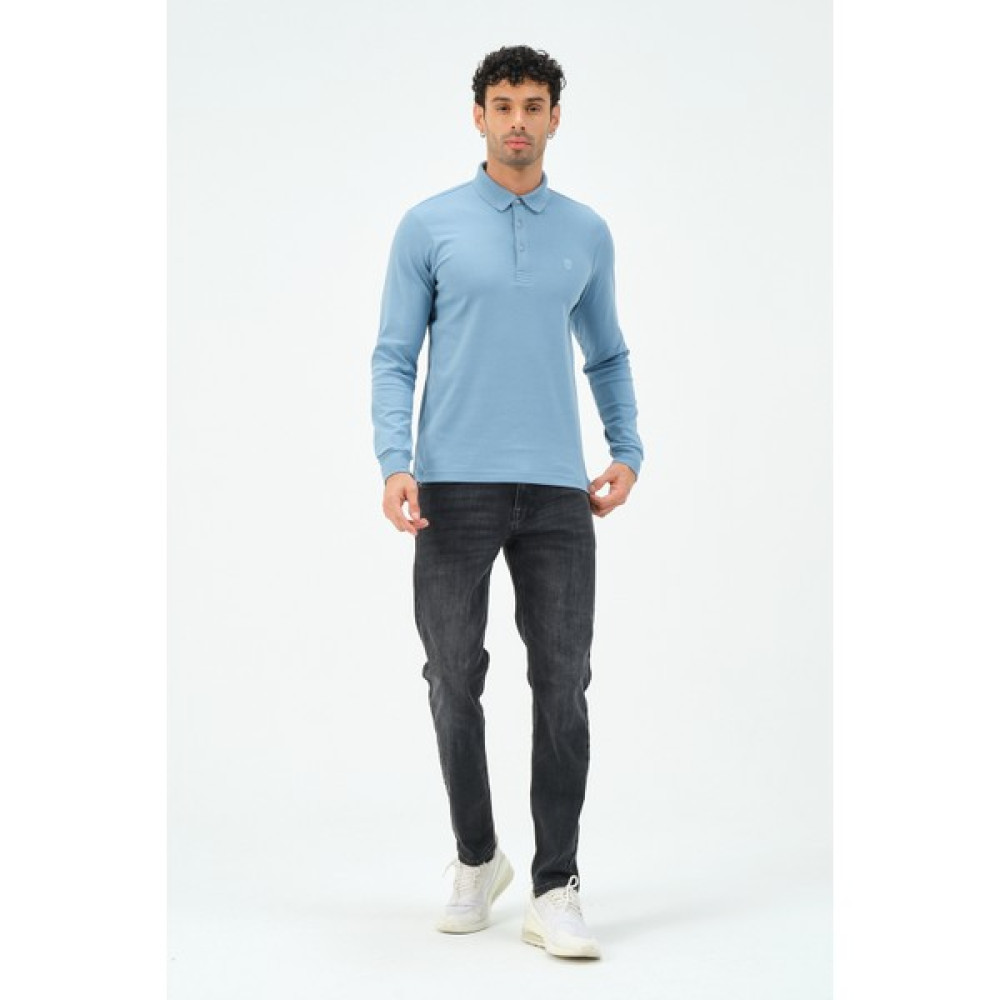 Msw Uzun Kollu Mavi Regular Erkek Polo Yaka T-Shirt Erkek T-shirt Fiyatı