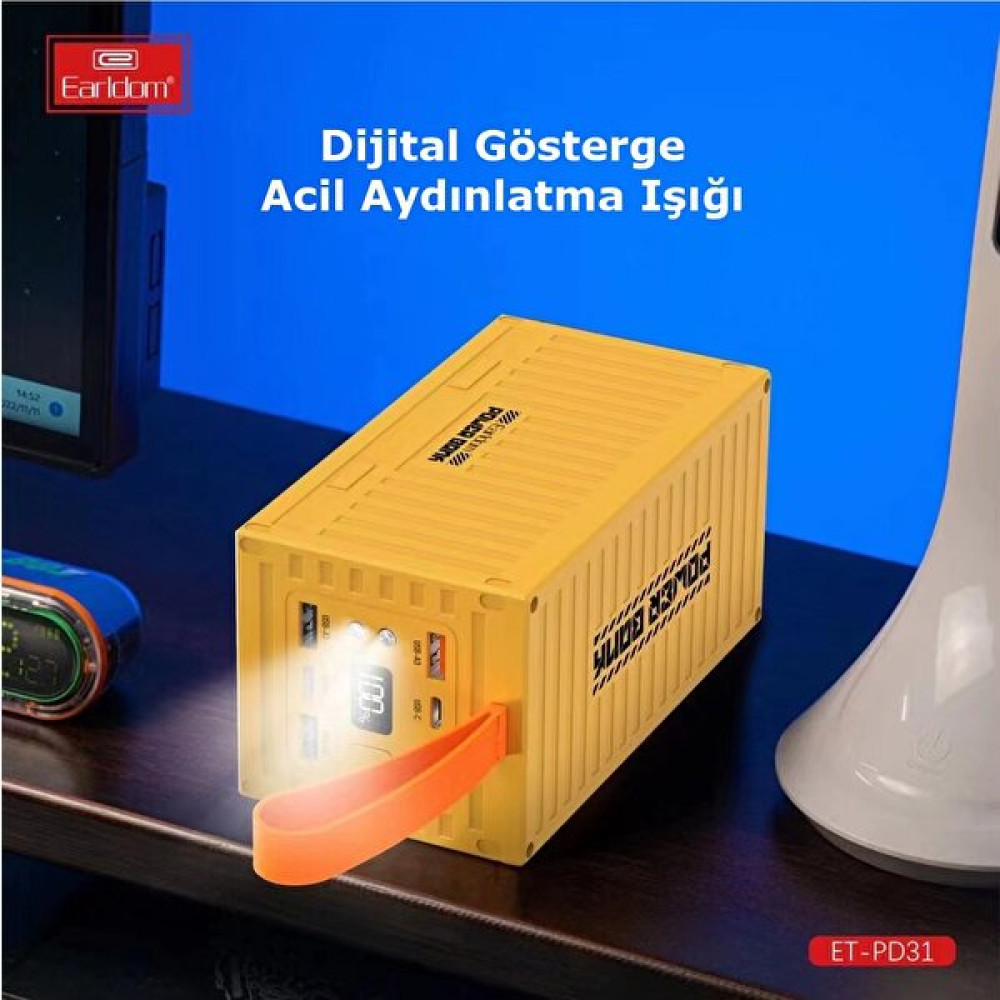 MTK Moveteck 60.000 Mah 22.5W Hızlı Şarj Özellikli Powerbank Arazi ve Kamp Için Konteyner Görünümlü Dijital Göstergeli Pd Hızlı Şarj - Sarı Taşınabilir Şarj Cihazı - Powerbank Fiyatı