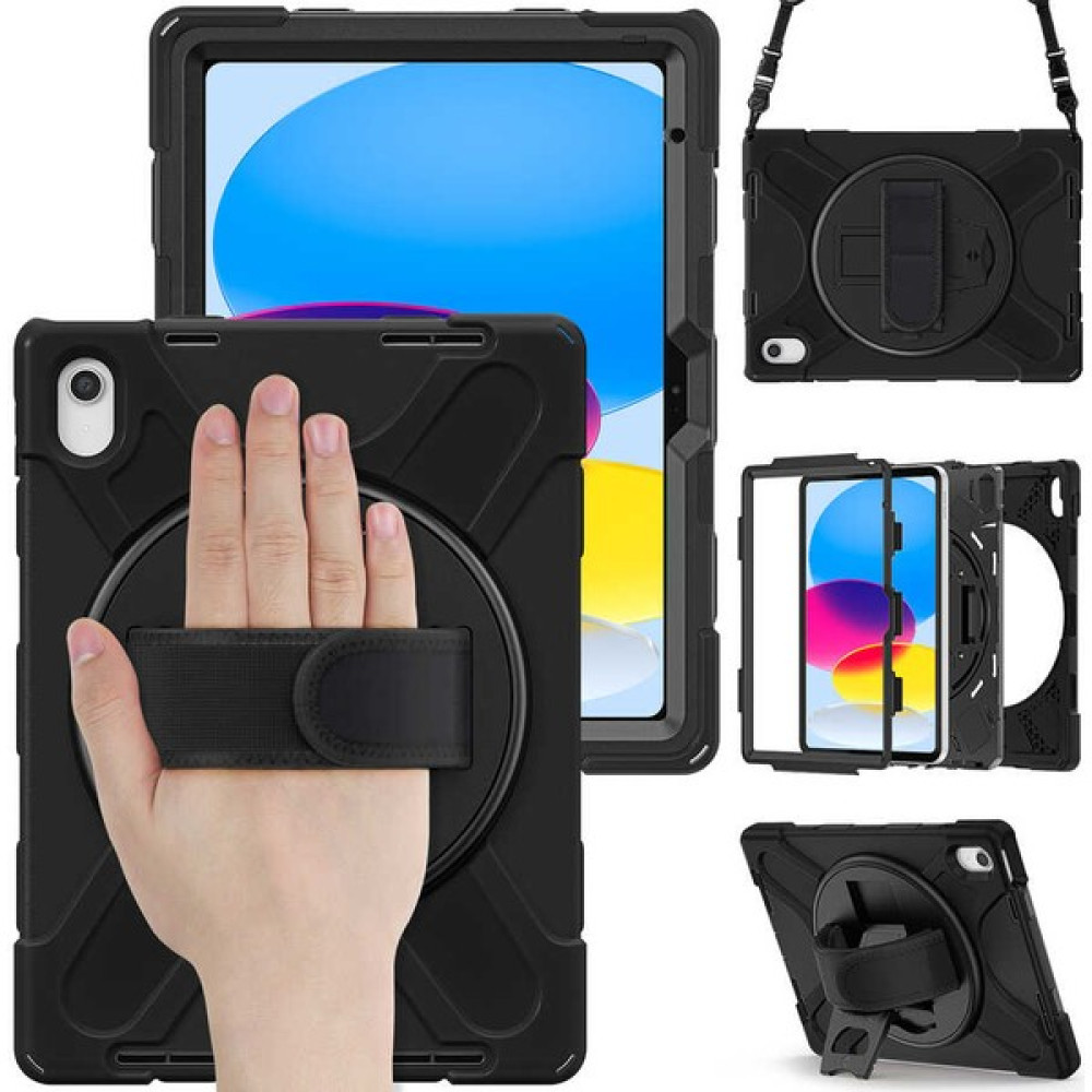 MTK Moveteck Apple iPad 10. Nesil 10.9" Uyumlu Kılıf 2022 Stand Askılı Zırh Tank Defender Case Tam Kaplar Armor Darbe Önleyici - Siyah Tablet Kılıfı Fiyatı