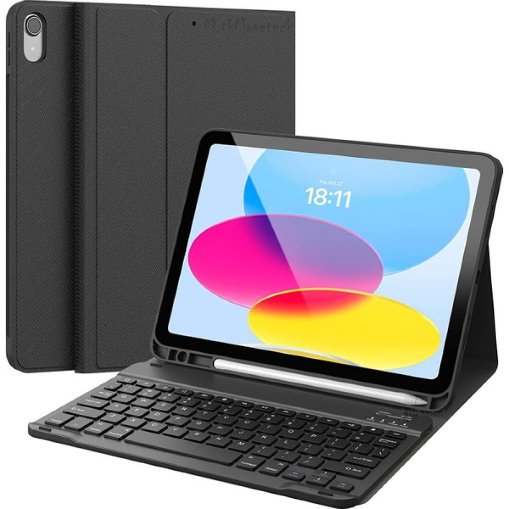MTK Moveteck Apple Ipad 10.nesil 10.9inç Uyumlu Kalvyeli Tablet Kılıfı Bluetooth Standlı Keyboard Case Kalem Bölmeli Folio Smart Cover - Siyah Tablet Kılıfı Fiyatı