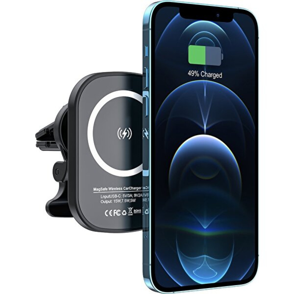 MTK Moveteck Apple Iphone Araç Içi Manyetik Izgaralık Telefon Tutucu 15 Wolt Hızlı Şarj Charge Güçlü Yapışır - Siyah Cep Telefonu Araç Kiti Fiyatı