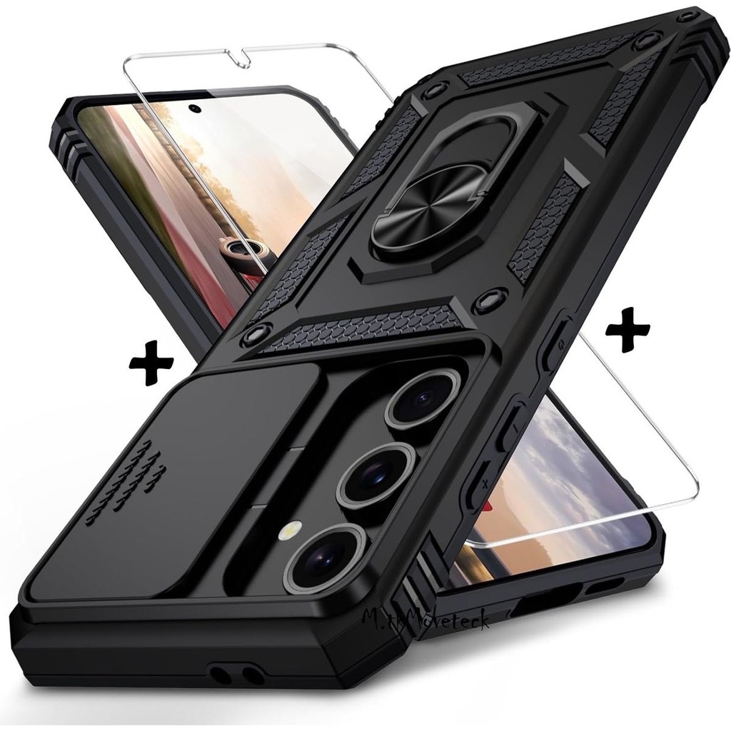 M.TK Moveteck Galaxy A26 Kılıf Kamera Korumalı Sürgülü Yüzüklü Armor Zırh Kapak +9h Ekran Koruyucu Cam Set - Siyah Cep Telefonu Kılıfı Fiyatı