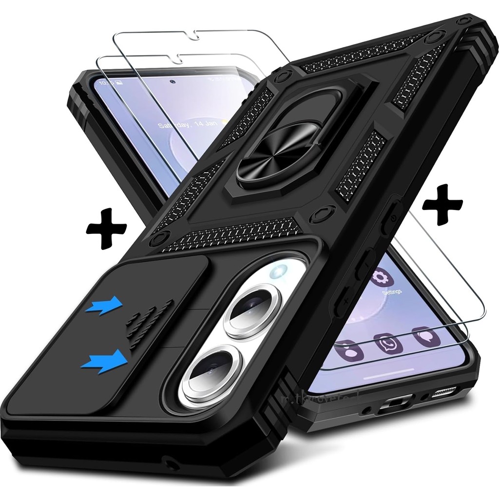 M.TK Moveteck Galaxy S25 Edge Kılıf Kamera Korumalı Sürgülü Yüzüklü Armor Zırh Tank Kapak + 1 Adet 9h Ekran Koruyucu Cam Set - Siyah Cep Telefonu Kılıfı Fiyatı