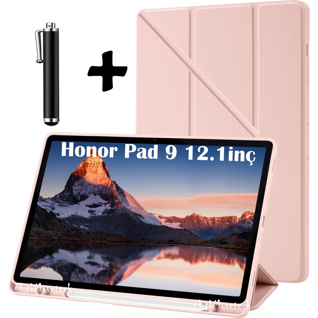 M.tk moveteck Honor Pad 9 12.1 İnç 2023 Uyumlu Kılıf Kalem Bölmeli Uyku Modlu Trifolding Yatay Dikey Standlı Kapak Ve Kalem - Rose Tablet Kılıfı Fiyatı