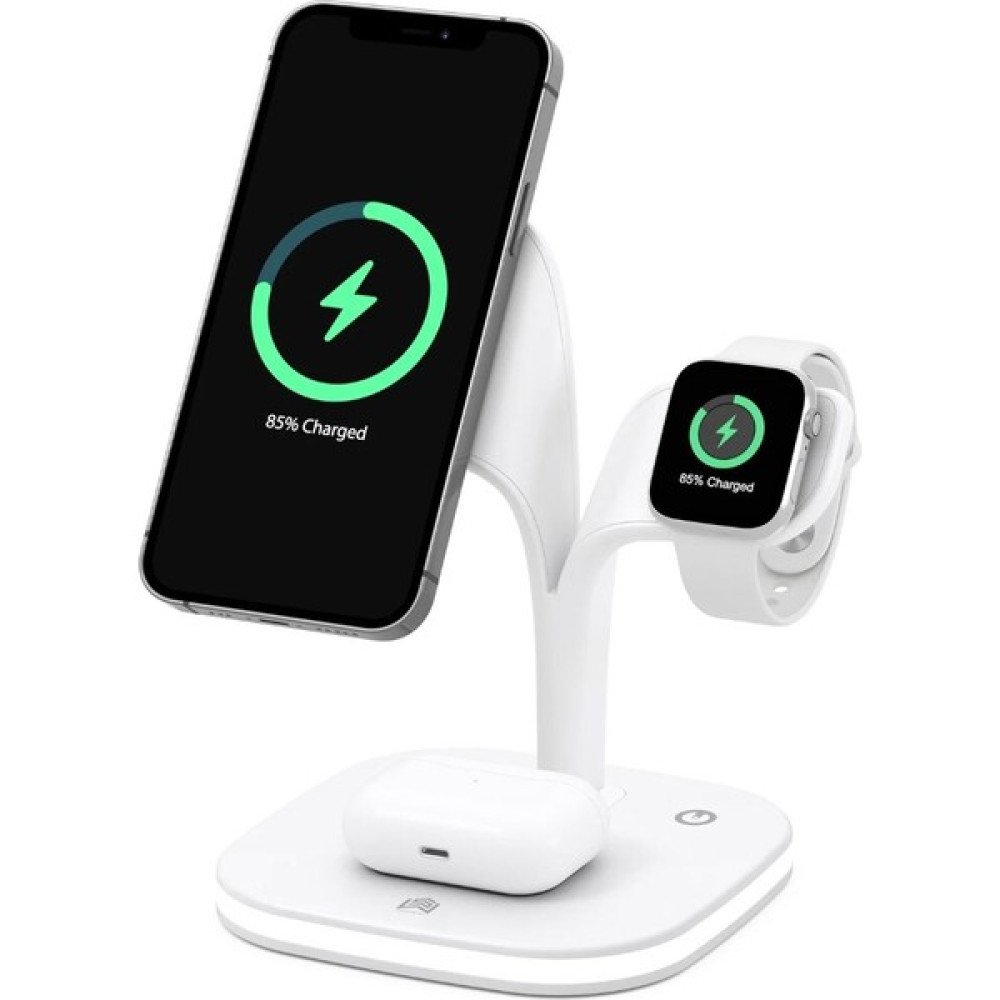 MTK Moveteck iPhone Watch Magsafe Airpods 5in1 Şarj Istasyon Standı Şık Lüx Tasarım Magnetik Charger 15W - Beyaz Cep Telefonu Şarj Cihazı Fiyatı