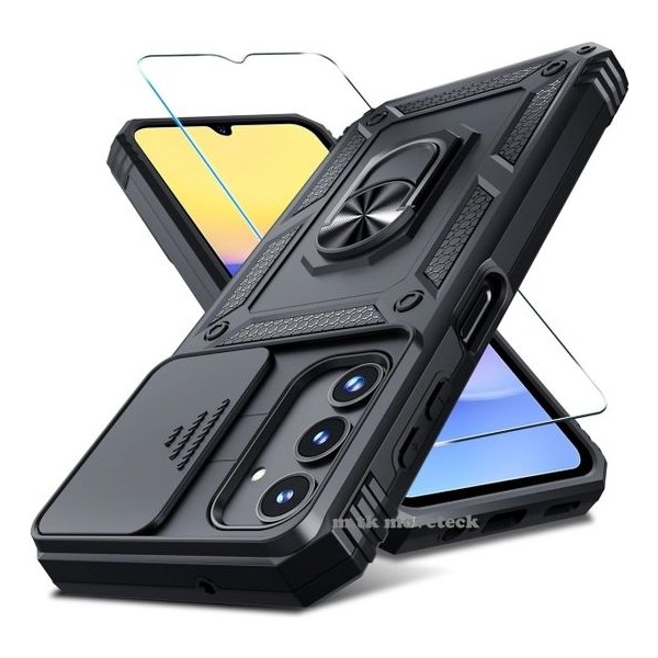M.TK Moveteck Samsung Galaxy A35 Kılıf Kamera Korumalı Sürgülü Yüzüklü Armor Military Zırh Tank Standlı + 9h Ekran Koruma Camı - Siyah Cep Telefonu Kılıfı Fiyatı