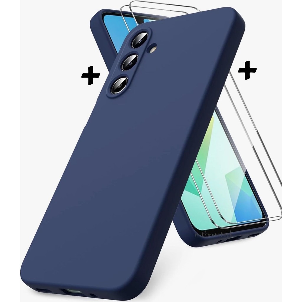 M.TK Moveteck Samsung Galaxy S26 Plus Kılıf Kamera Korumalı Renkli Yumuşak Mat Silikon + 9h Ekran Koruyucu Cam Set 2in1 - Lacivert Cep Telefonu Kılıfı Fiyatı