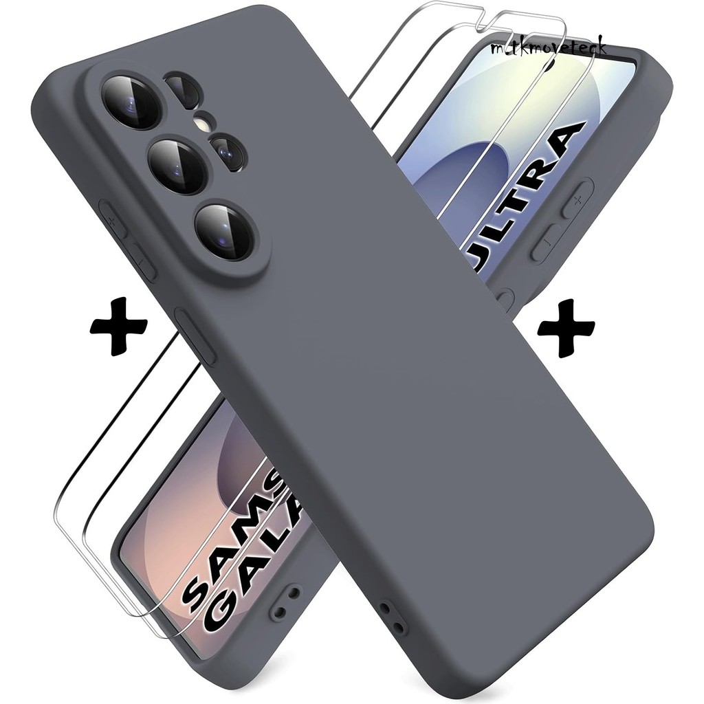 M.TK Moveteck Samsung Galaxy S26 Ultra Uyumlu Kılıf Kamera Korumalı Renkli Yumuşak Mat Silikon + 9h Ekran Koruyucu Cam Set 2in1 - Gri Cep Telefonu Kılıfı Fiyatı